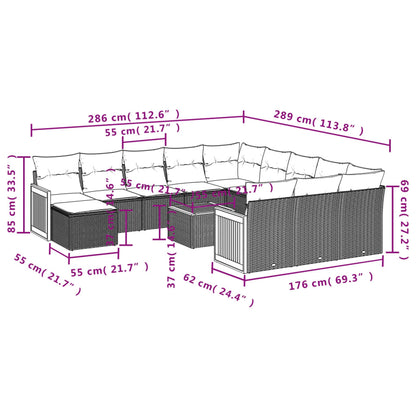 13-teiliges Gartensofa-Set mit Kissen, grau, Polyrattan