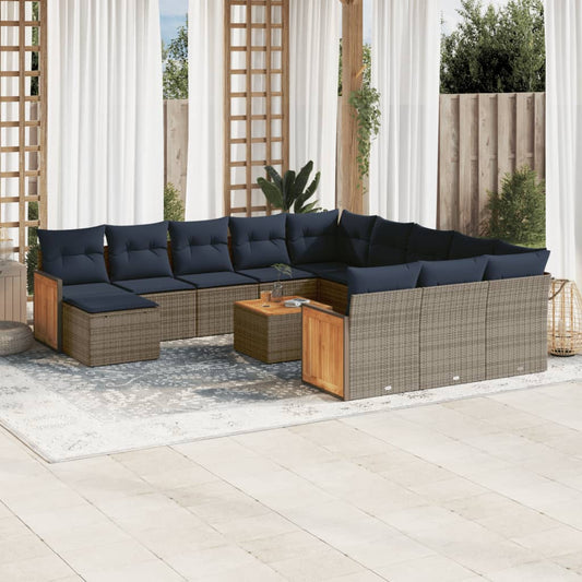 13-teiliges Gartensofa-Set mit Kissen, grau, Polyrattan