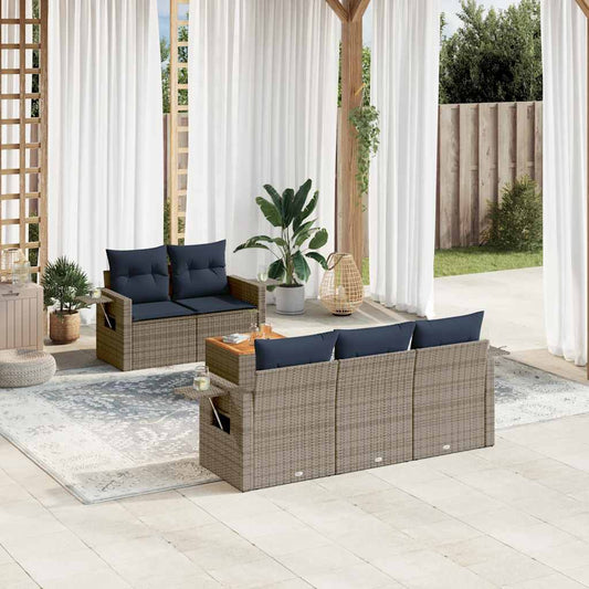 6-teiliges Gartensofa-Set mit Kissen, grau, Polyrattan