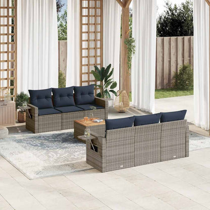 7-teiliges Gartensofa-Set mit Kissen, grau, Polyrattan