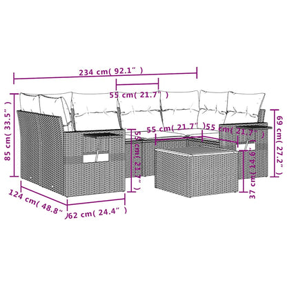 7-teiliges Gartensofa-Set mit Kissen, grau, Polyrattan