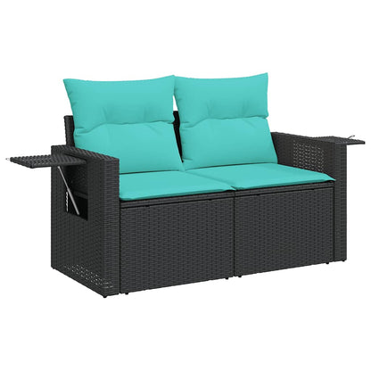 13-teiliges Gartensofa-Set mit Kissen, schwarzes Polyrattan