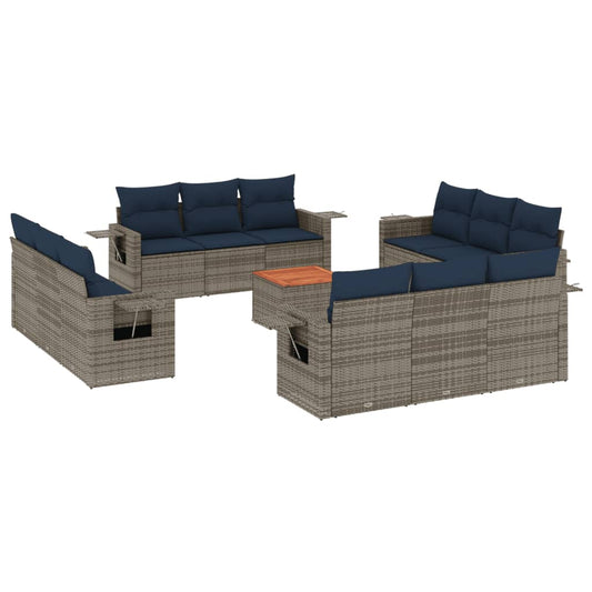 13-teiliges Gartensofa-Set mit Kissen, grau, Polyrattan