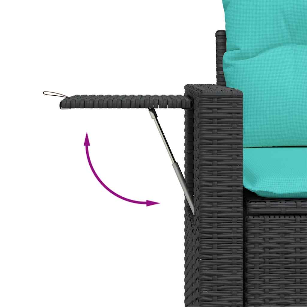 5-teiliges Gartensofa-Set mit Kissen, schwarzes Polyrattan