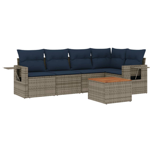 6-teiliges Gartensofa-Set mit Kissen, grau, Polyrattan