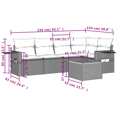 6-teiliges Gartensofa-Set mit Kissen, grau, Polyrattan
