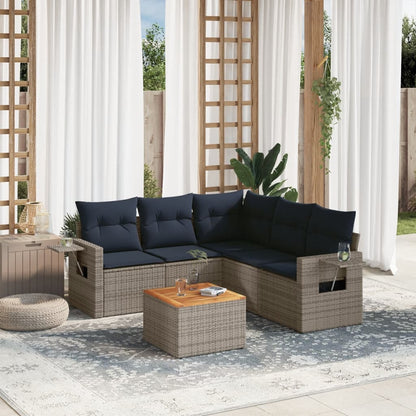 6-teiliges Gartensofa-Set mit Kissen, grau, Polyrattan