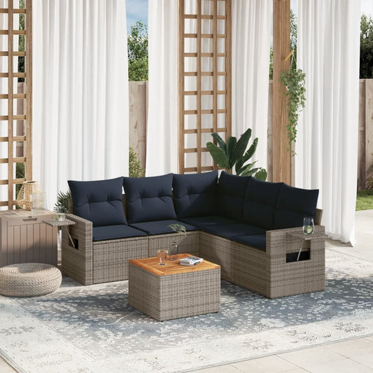 6-teiliges Gartensofa-Set mit Kissen, grau, Polyrattan