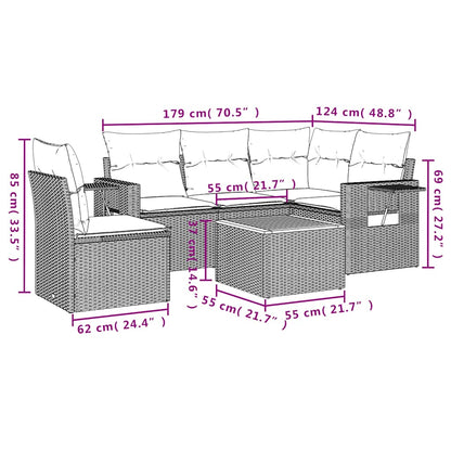 6-teiliges Gartensofa-Set mit Kissen, grau, Polyrattan