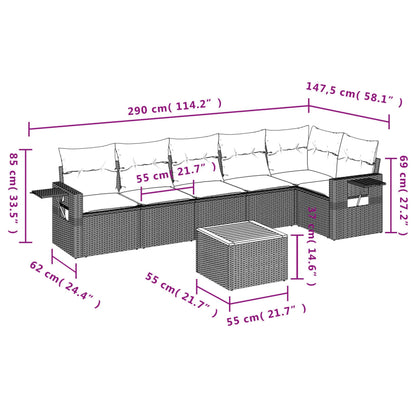 7-teiliges Gartensofa-Set mit Kissen, schwarzes Polyrattan