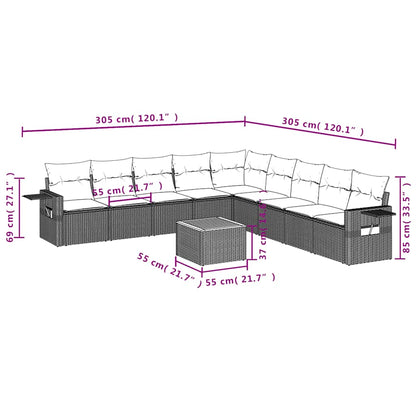 10-teiliges Gartensofa-Set mit Kissen, grau, Polyrattan