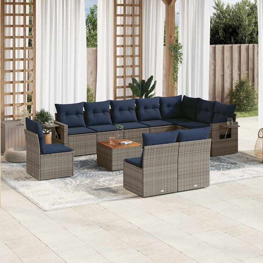 11-teiliges Gartensofa-Set mit Kissen, grau, Polyrattan