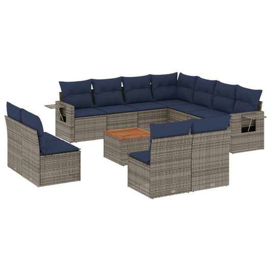 12-teiliges Gartensofa-Set mit Kissen, grau, Polyrattan
