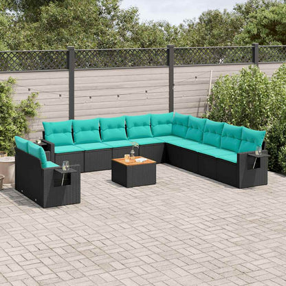 12-teiliges Gartensofa-Set mit Kissen, schwarzes Polyrattan