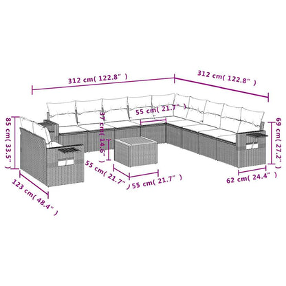 12-teiliges Gartensofa-Set mit Kissen, grau, Polyrattan
