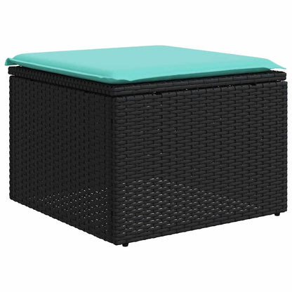 7-teiliges Gartensofa-Set mit Kissen, schwarzes Polyrattan