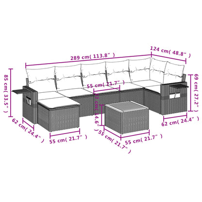 8-teiliges Gartensofa-Set mit Kissen, grau, Polyrattan