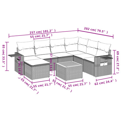 8-teiliges Gartensofa-Set mit Kissen, grau, Polyrattan