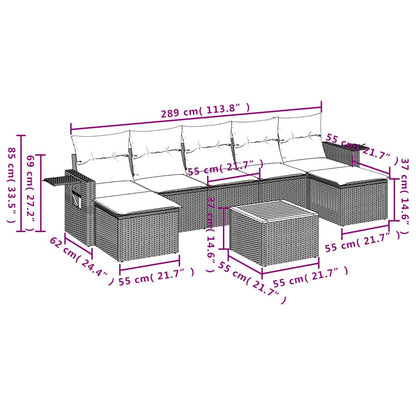 8-teiliges Gartensofa-Set mit Kissen, schwarzes Polyrattan