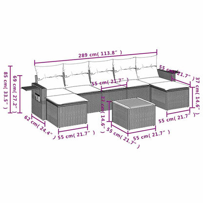 8-teiliges Gartensofa-Set mit Kissen, grau, Polyrattan