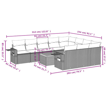 11-teiliges Gartensofa-Set mit Kissen, grau, Polyrattan