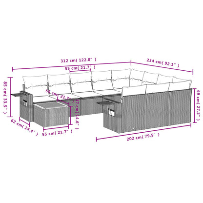 11-teiliges Gartensofa-Set mit Kissen, grau, Polyrattan