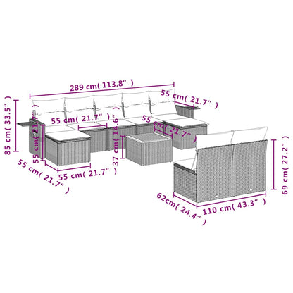 10-teiliges Gartensofa-Set mit Kissen, grau, Polyrattan
