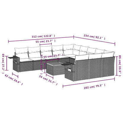12-teiliges Gartensofa-Set mit Kissen, schwarzes Polyrattan