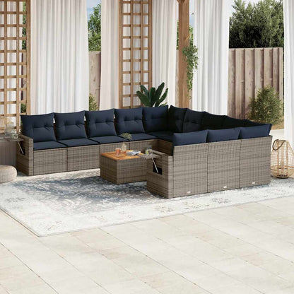 12-teiliges Gartensofa-Set mit Kissen, grau, Polyrattan
