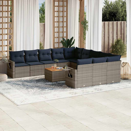 12-teiliges Gartensofa-Set mit Kissen, grau, Polyrattan