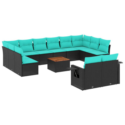 13-teiliges Gartensofa-Set mit Kissen, schwarzes Polyrattan
