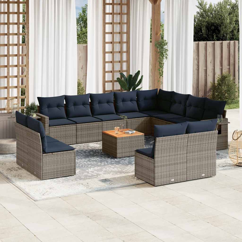 13-teiliges Gartensofa-Set mit Kissen, grau, Polyrattan
