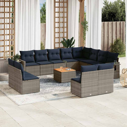 13-teiliges Gartensofa-Set mit Kissen, grau, Polyrattan