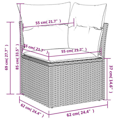 12-teiliges Gartensofa-Set mit Kissen, schwarzes Polyrattan