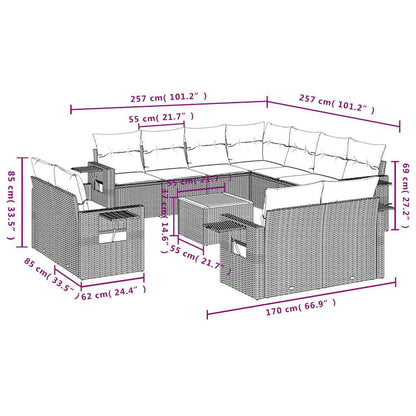 12-teiliges Gartensofa-Set mit Kissen, grau, Polyrattan