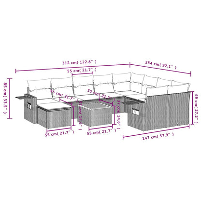 11-teiliges Gartensofa-Set mit Kissen, grau, Polyrattan