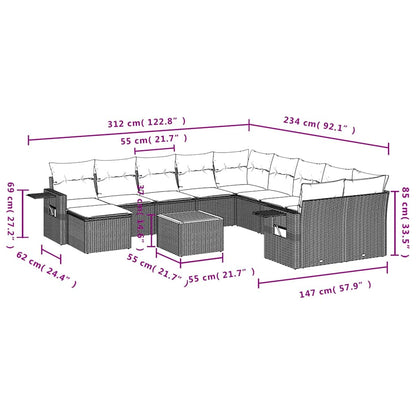 12-teiliges Gartensofa-Set mit Kissen, grau, Polyrattan