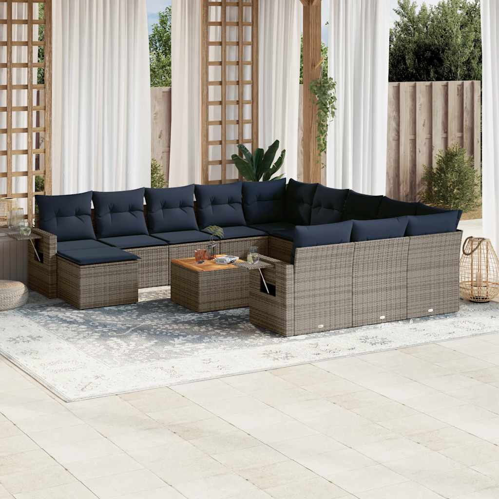 13-teiliges Gartensofa-Set mit Kissen, grau, Polyrattan