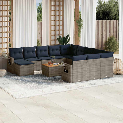 13-teiliges Gartensofa-Set mit Kissen, grau, Polyrattan