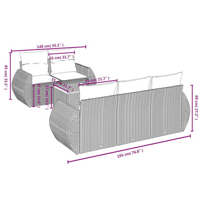 6-teiliges Gartensofa-Set mit Kissen, grau, Polyrattan