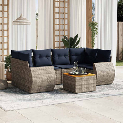 7-teiliges Gartensofa-Set mit Kissen, grau, Polyrattan
