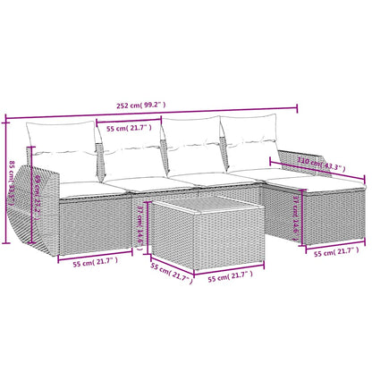 6-teiliges Gartensofa-Set mit Kissen, grau, Polyrattan