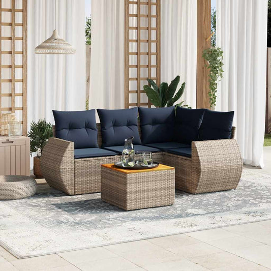 5-teiliges Gartensofa-Set mit Kissen, grau, Polyrattan