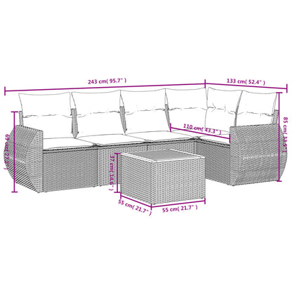 6-teiliges Gartensofa-Set mit Kissen, grau, Polyrattan