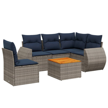 6-teiliges Gartensofa-Set mit Kissen, grau, Polyrattan