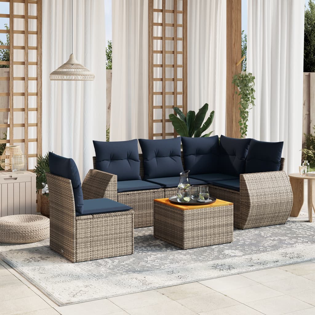 6-teiliges Gartensofa-Set mit Kissen, grau, Polyrattan