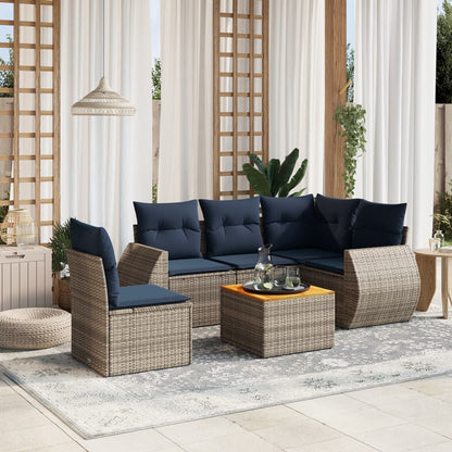 6-teiliges Gartensofa-Set mit Kissen, grau, Polyrattan