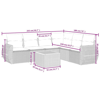 7-teiliges Gartensofa-Set mit Kissen, grau, Polyrattan