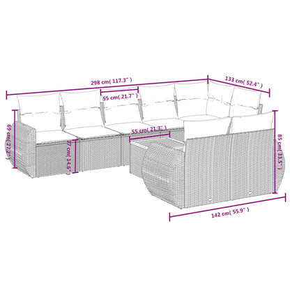 9-teiliges Gartensofa-Set mit Kissen, schwarzes Polyrattan