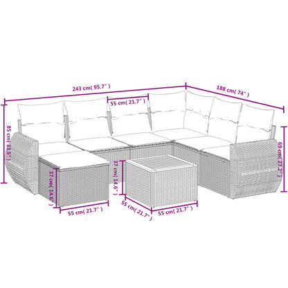 8-teiliges Gartensofa-Set mit Kissen, grau, Polyrattan
